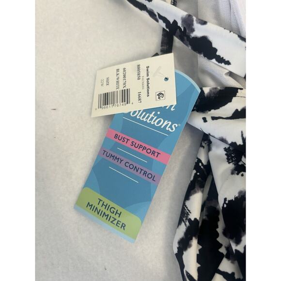 Swim Solutions Bathing Suit One Piece Tummy Control Tiered Ruffles Size 22W - Picture 6 of 7